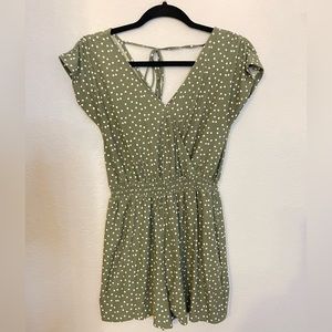 Juniors Green and White Polka Dot Romper Size S